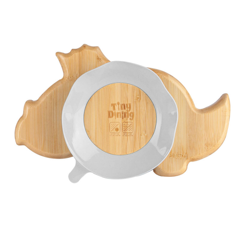 Tiny Dining - Children's Bamboo Suction Dinosaur Plate, Grey