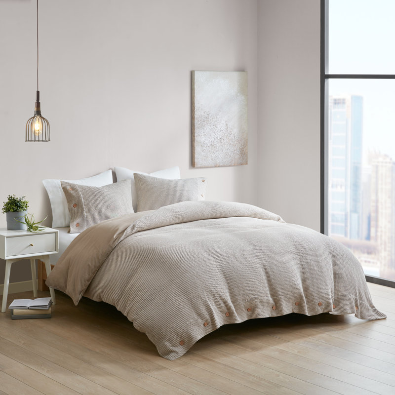 Taupe Greige Cotton Blend Waffle Weave Duvet Cover Set