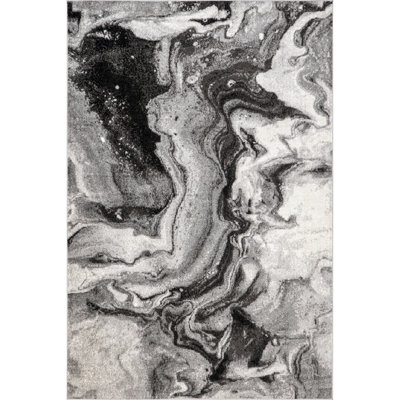 Leeton Abstract Area Rug for Living Room Bedroom Dining Room Kitchen, Grey/Ivory