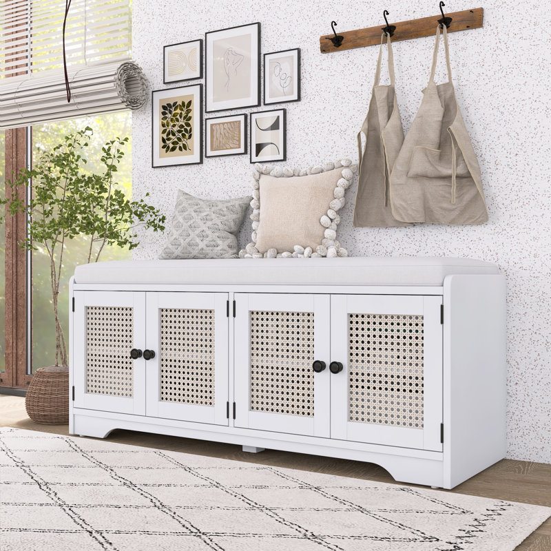 Banc de rangement en bois Rustic, Blanc