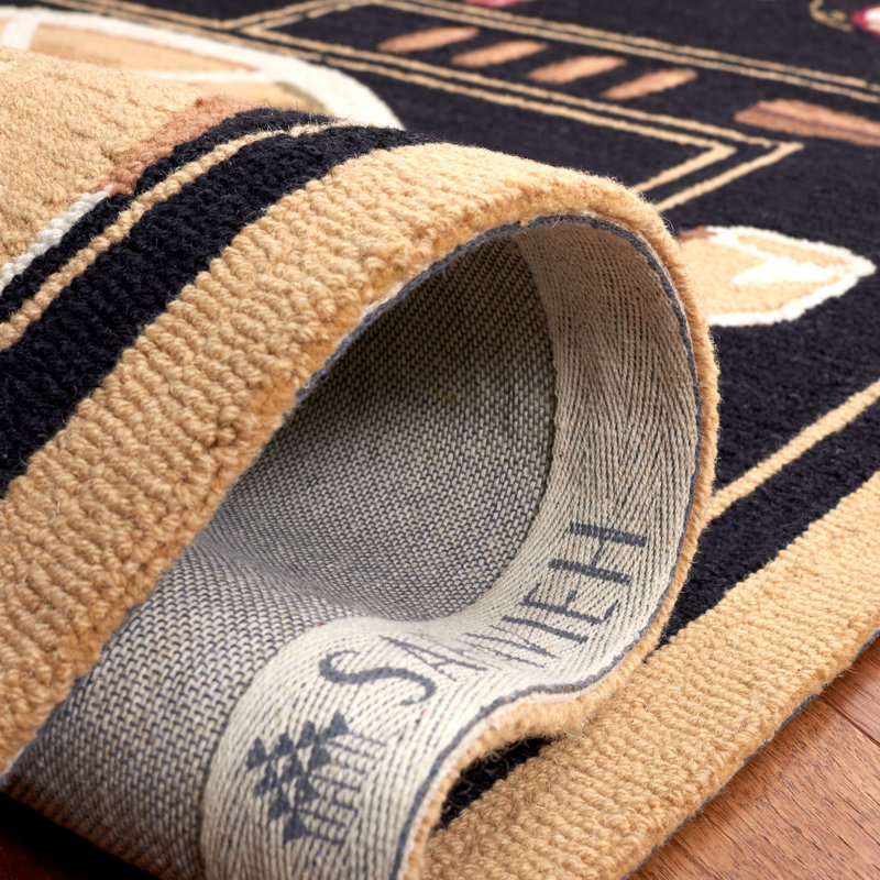 Tapis noir / beige en laine crocheté à la main Brayton, Rectangle 9 pi x 12 pi