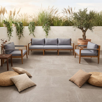 3-Piece Outdoor Conversation Sofa Set with Rope-Woven Details and Water-Resistant Removable Cushions