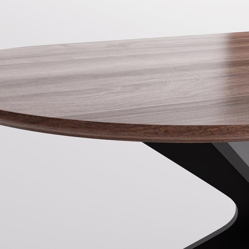 69.3" Oval Pedestal Dining Table With Metal Base, Walnut