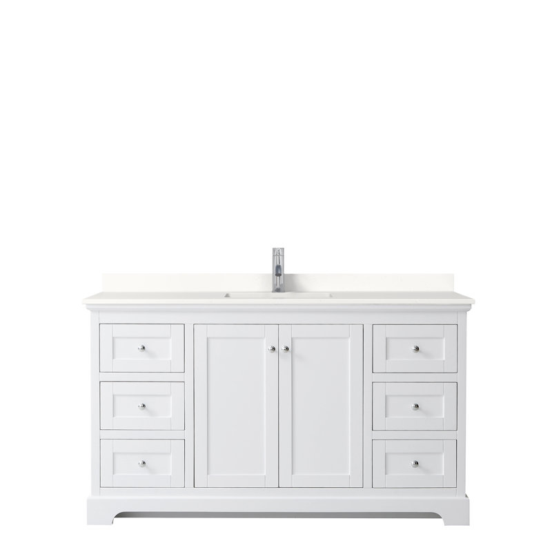 Meuble-lavabo simple autoportant avec plateau en quartz Avery, Quartz Giotto, Blanc, Chrome poli