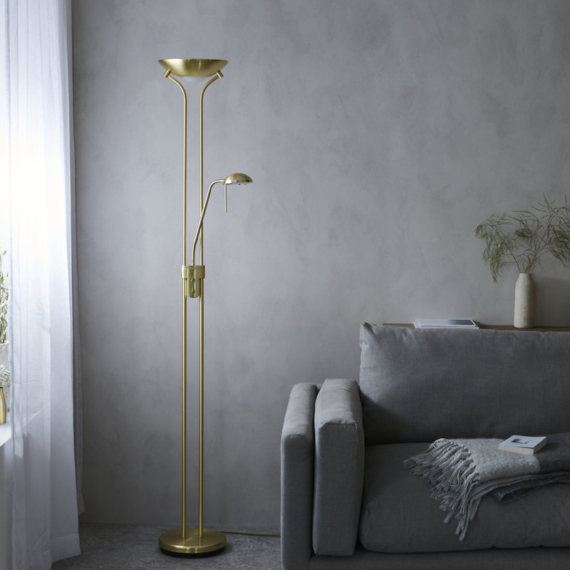 Charlie 180cm Uplighter Floor Lamp, Satin Brass