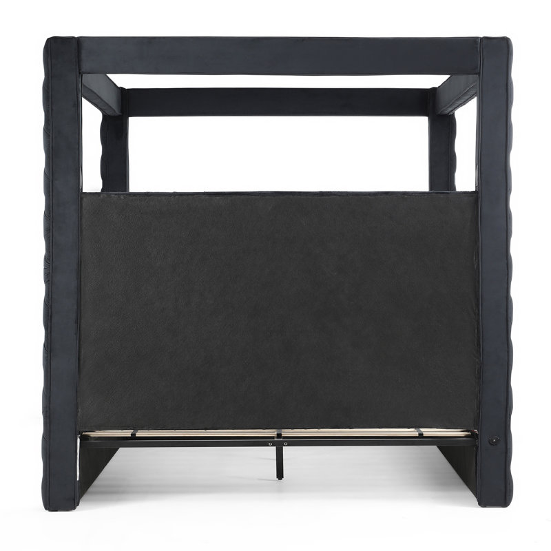 Jittender Luxurious Velvet Upholstered Canopy Bed with Speaker & USB  Connection