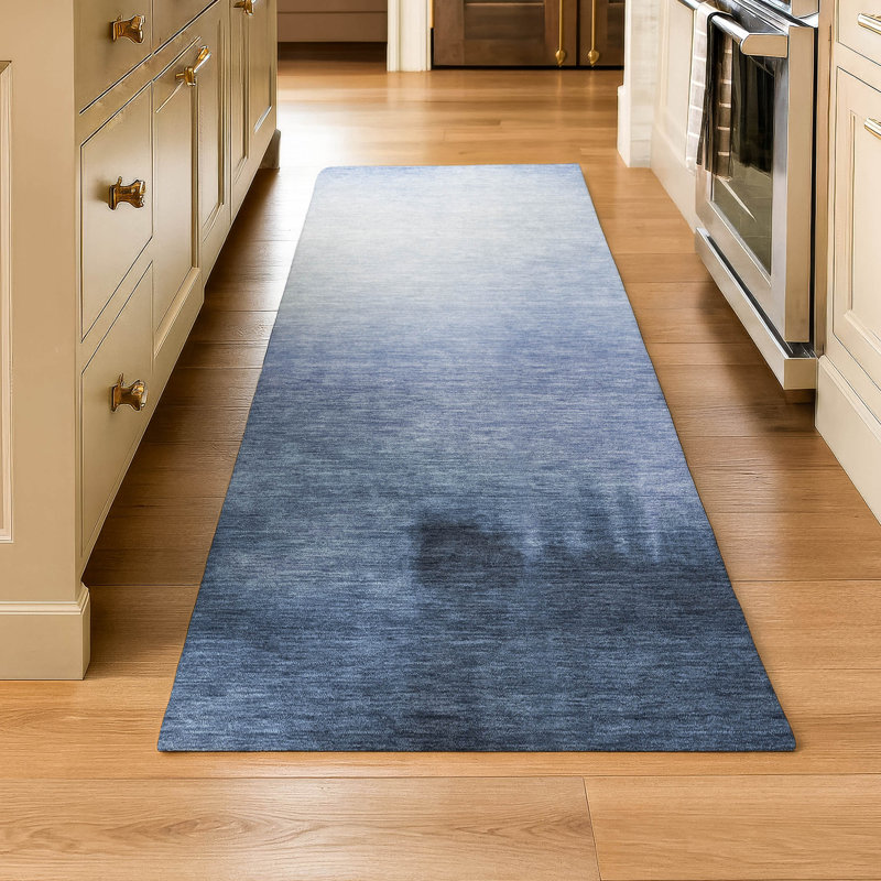 Premium Machine Washable Mayfield AMF2420 Ombre Rug, 2'3" x 7'6" Runner, Navy