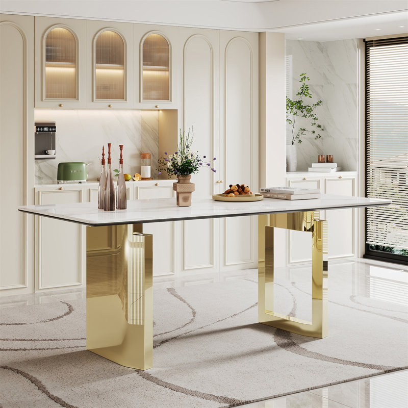 Table de salle à manger rectangulaire en verre trempé épais de 0,47 po avec base en acier inoxydable