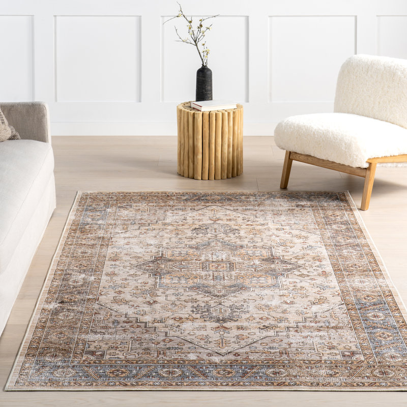 Tapis lavable à la machine Purnima Medallion, Rectangle 4 pi x 6 pi