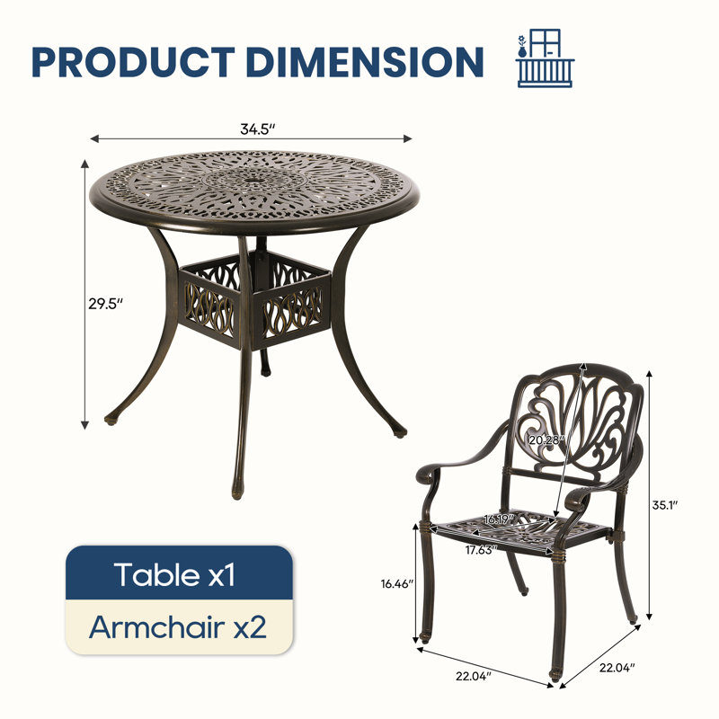 2- Person Patio Dining Table,Cast Aluminum Patio Table With Umbrella Hole
