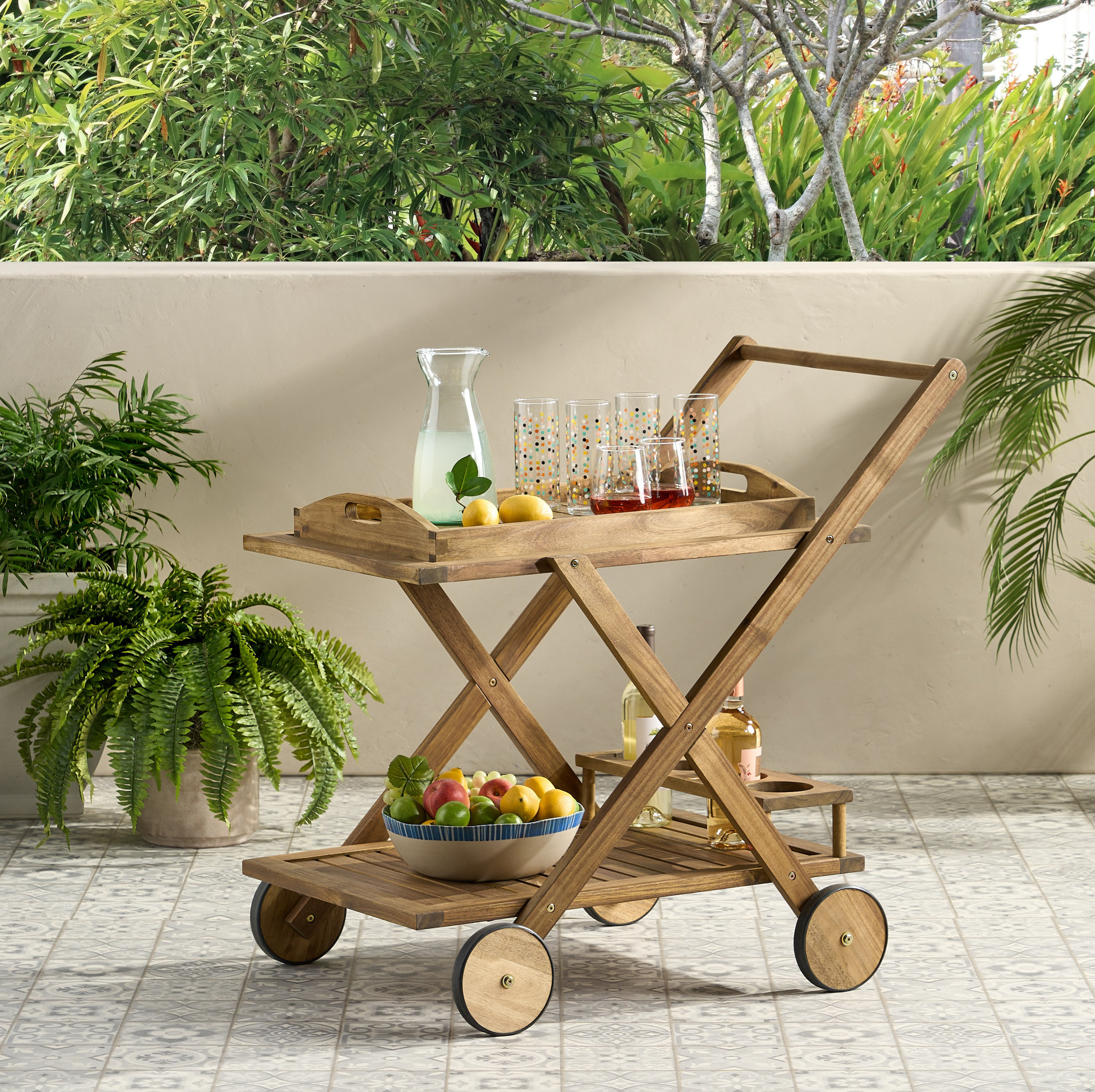 One Allium Way® Two-tier Wooden bar cart,Natural | Wayfair