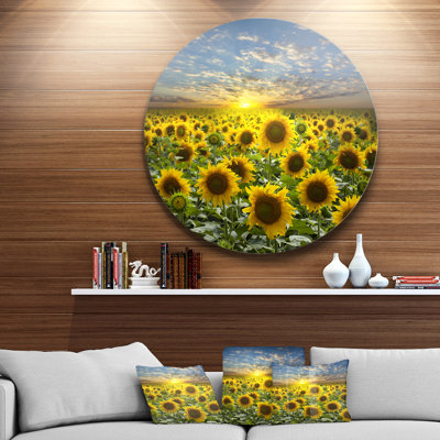 Champ de tournesols en fleurs - reproduction d'art sur bois massif