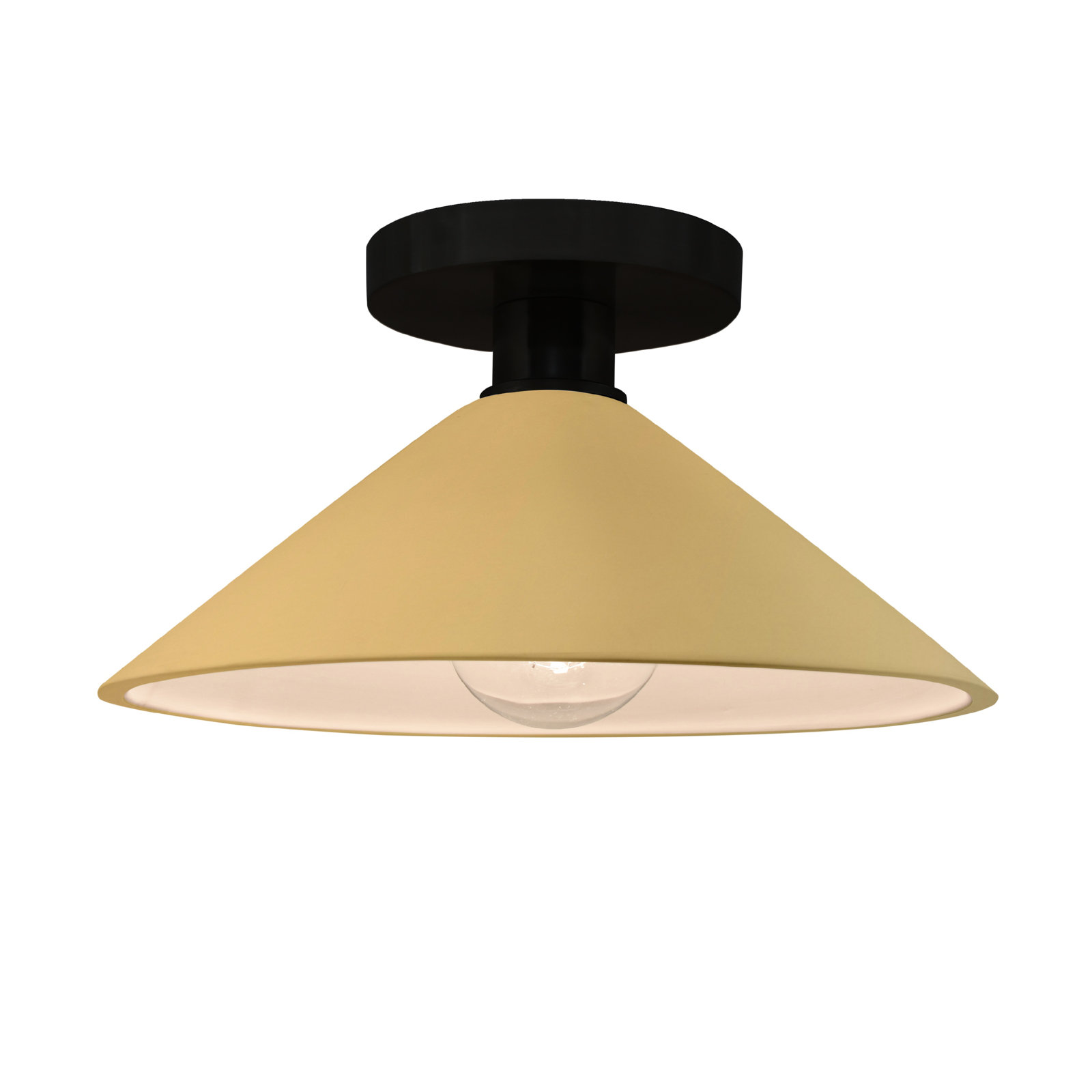 Single Light Ceramic Semi Flush Mount, Muted Yellow, Matte Black, LED (Integrated)