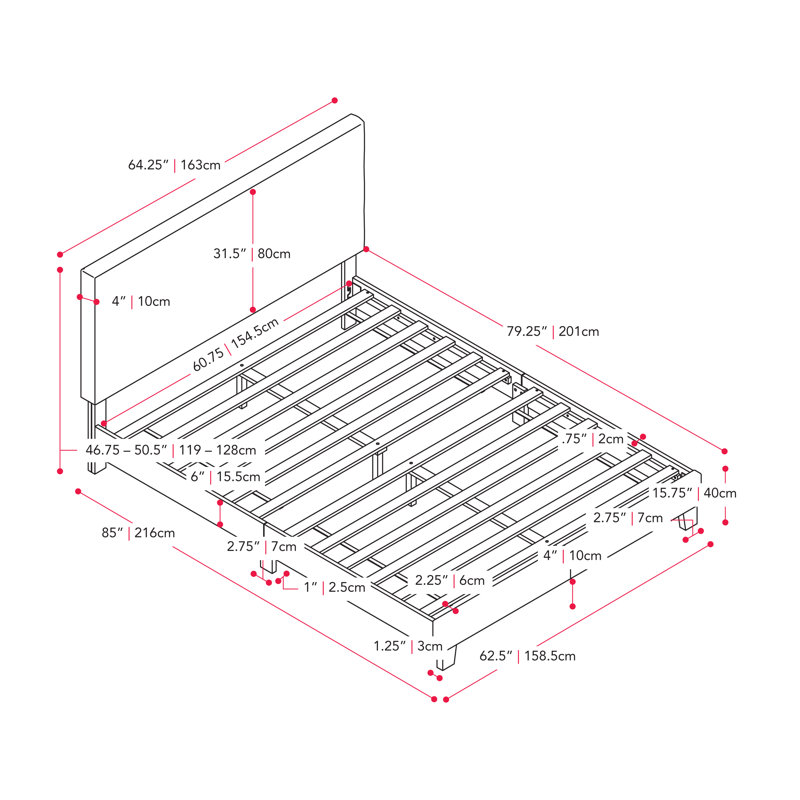 Upholstered Slat Bed, Queen, Clay