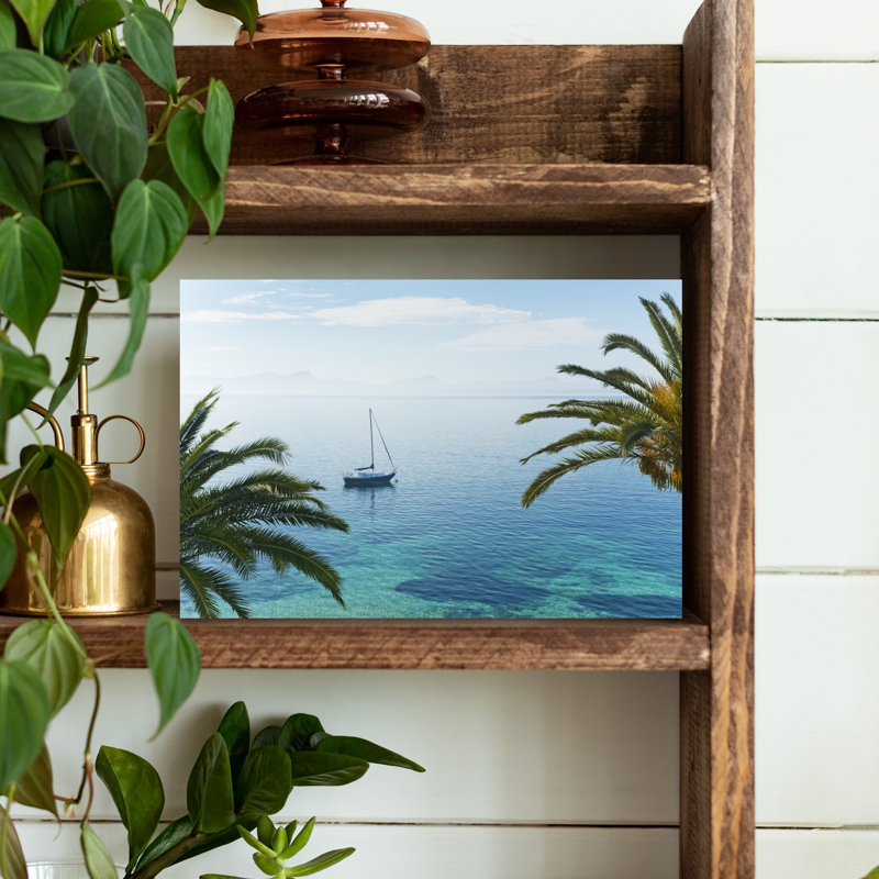 «Turquise Paradise», palmier abstrait, paysage côtier, reproduction d'art mural, 12" H x 18" W