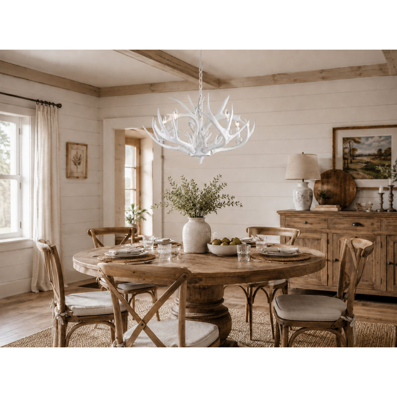 Lustre en bois 5 lumières Polen Eclectic, blanc