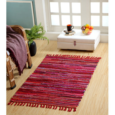 Marone Striped Cotton Hand Woven Area Rug