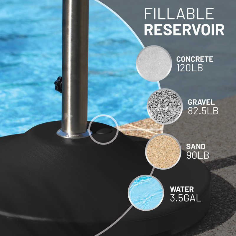 Heavy Duty Black Stainless Steel Fillable Umbrella Base with Wheels