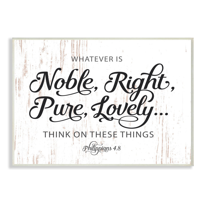 «Noble Right Pure Lovely» par Lettered and Lined - impression d'art textuel, H 10 po x l 15 po x P 0,5 po, Plaque murale