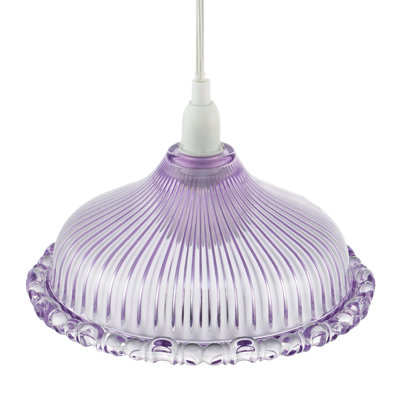 Modern Line Ribbed Glass Pendant Light Shade With Moulded Edge By