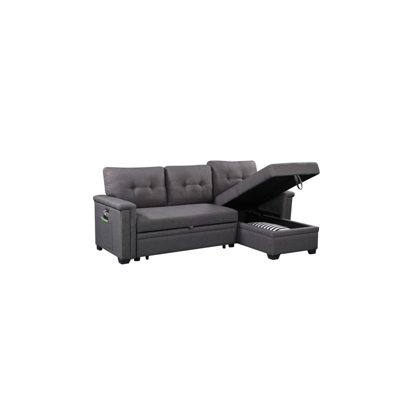 Queribus Dark Gray Reversible Sleeper Sectional Sofa With Storage Chaise