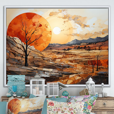 Orange Sunset, paysage abstrait, art mural Meadow - Paysage abstrait