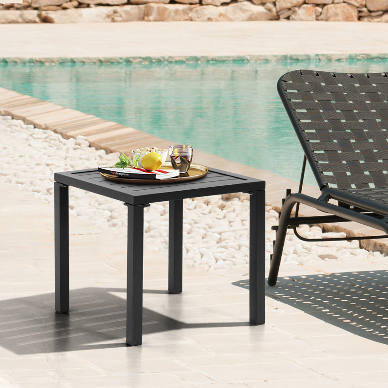 Table d'appoint d'extérieur carrée en aluminium Herv, Noir, noir, noir, noir
