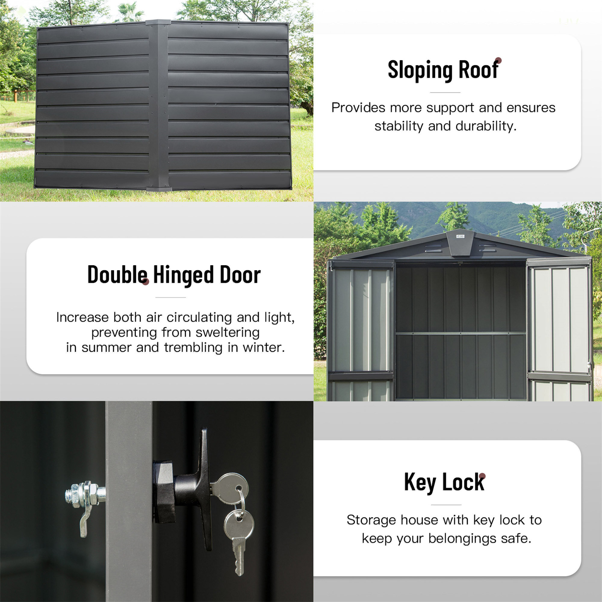 HomeViewto Outdoor Storage Shed, Metal Garden Shed For Bike, Trash Can ...