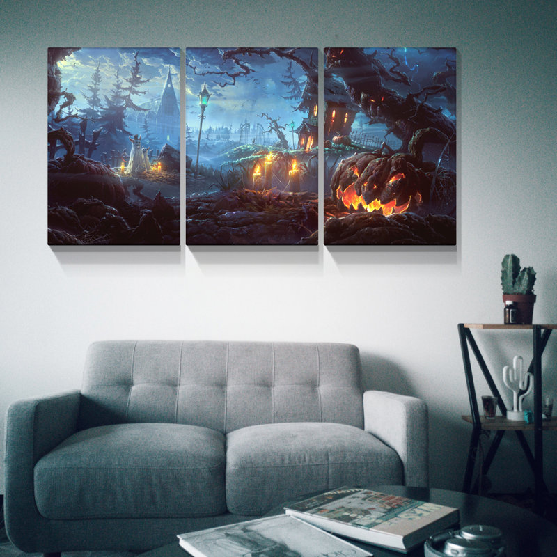 "Haunted Halloween Scene" sur toile, 3 pièces, H 12 po x l 18 po x P 1,5 po