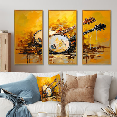 «Music Banjo Bliss Sunny Yellow I», ensemble de reproductions d'art mural musical