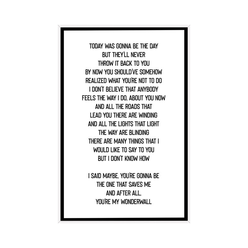 Wonderwall-impression d’art textuel, Aucun mat, Toile blanche encadrée, H 26 po x l 18 po x 1,5 po