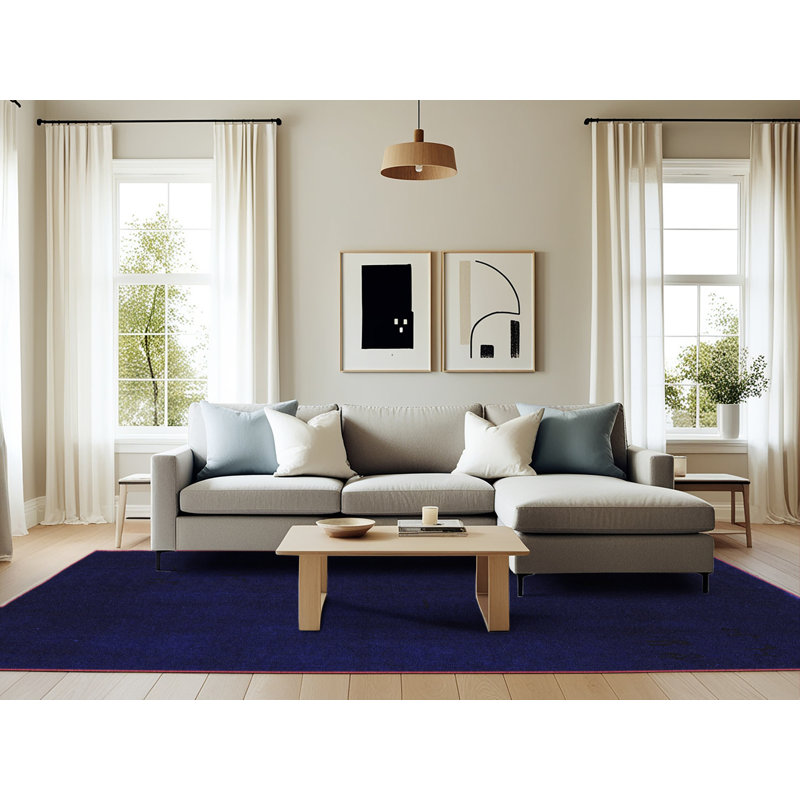 Tapis bleu marine en laine et polyester tissé à la machine Coletha, Rectangle 6 pi x 9 pi
