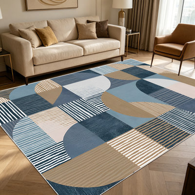 Tapis modulaires à motif géométrique à rayures géométriques neutres de 1 pièce pour le salon, doux et confortable, convenant à toutes les saisons, facile à entretenir, lavable à la machine, tapis de dessous de table convenant à la table à manger, à la chambre à coucher,