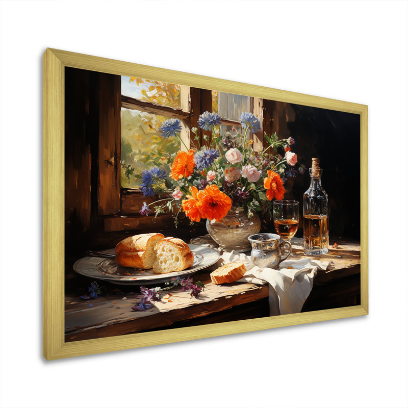 Banquet rustique en France, Cadre doré simple, H 12 po x l 20 po x P 1 po