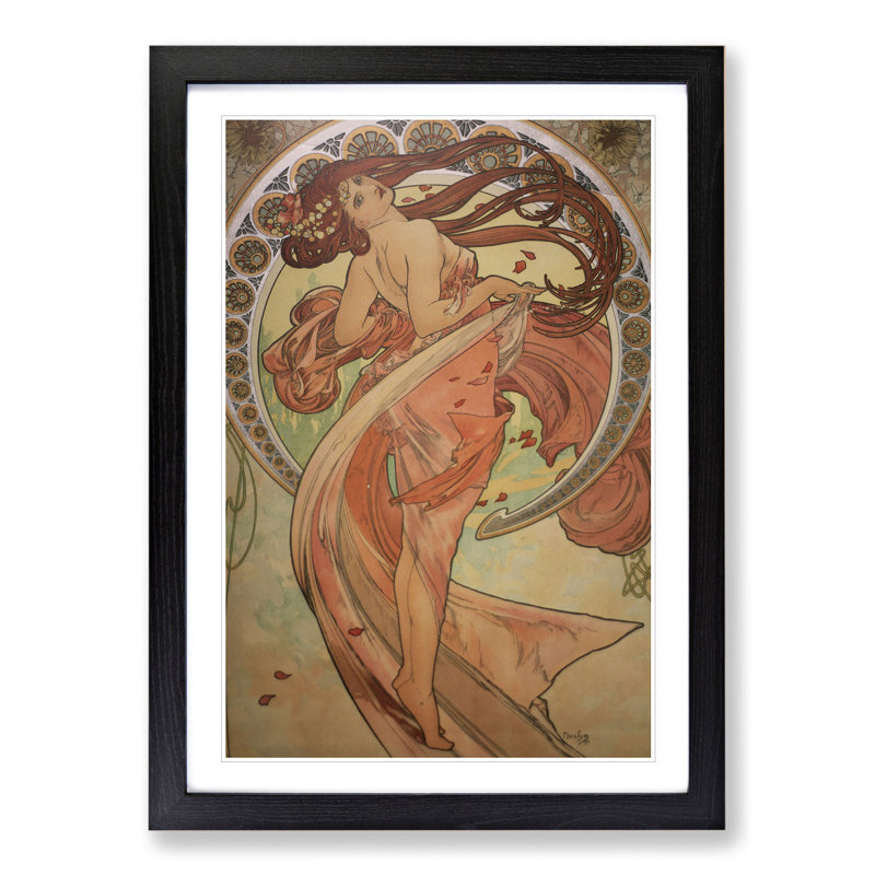 The Dance by Alphonse Mucha - Picture Frame Painting on MDF, 65cm H x 48cm W x 2cm D, Black Framed