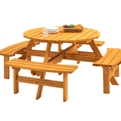 Table de pique-nique pour 8 personnes, camping en plein air amusant, salle à manger avec siège, jardin, 4 bancs encastrés, capacité de 2220 lb, table en bois naturel 8 places - table de sapin