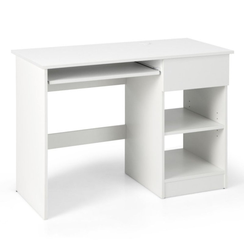 Wooden Computer Desk With CPU Stand, White
