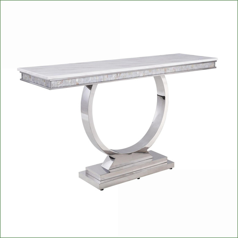 Table basse blanche en faux marbre avec structure en acier inoxydable - peu encombrante et facile à assembler pour le salon
