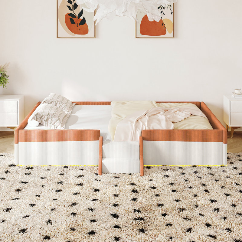 Lit double tapissier sur pied avec clôture, Full / Double, Brown+White