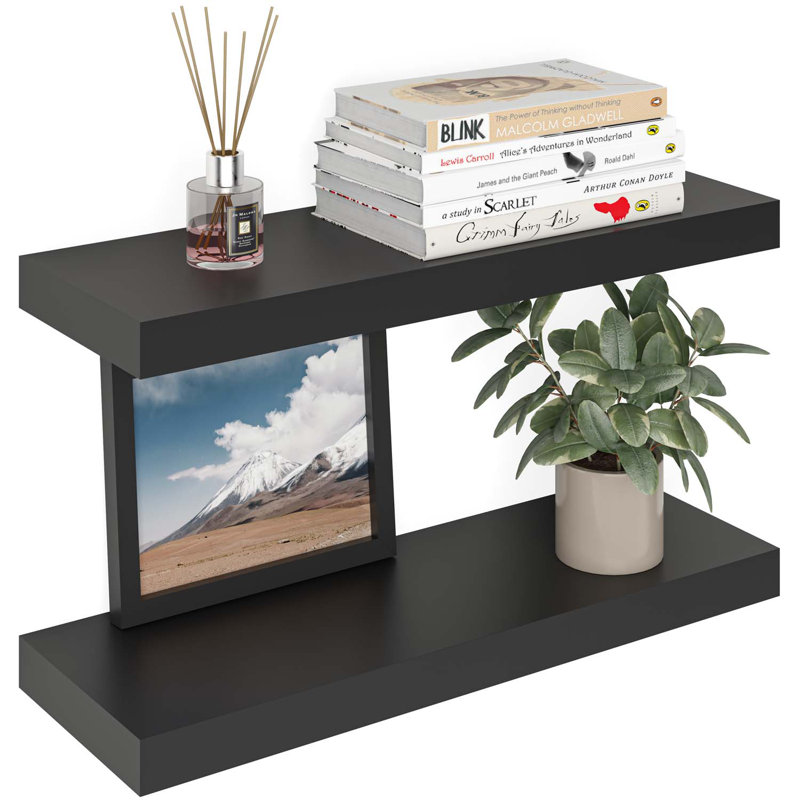 Black Wood Floating Wall Shelves Set with Invisible Brackets