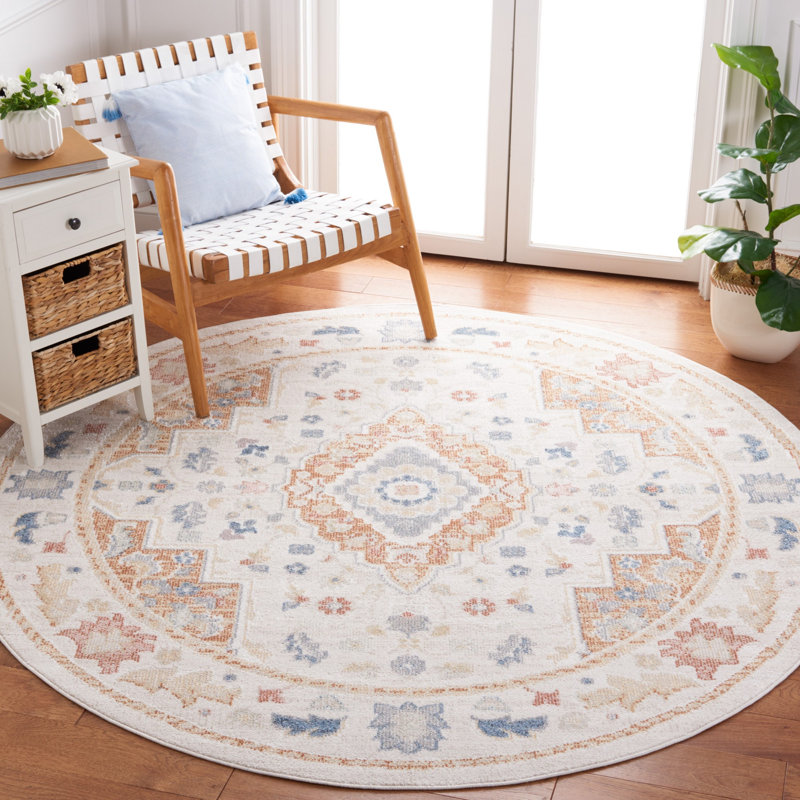Mayhill Oriental Area Rug in Beige/Rust/Blue, Round 6'7"