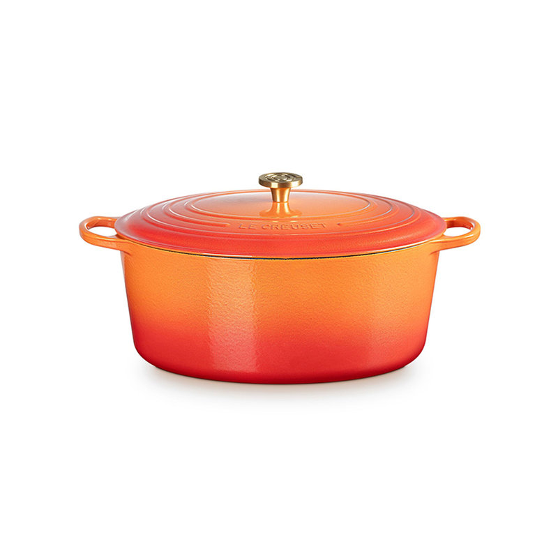 Le Creuset Signature Round Dutch Oven With Crucible Knob, 7.25 Qt. - Flamme Dorée, 15.5 quarts