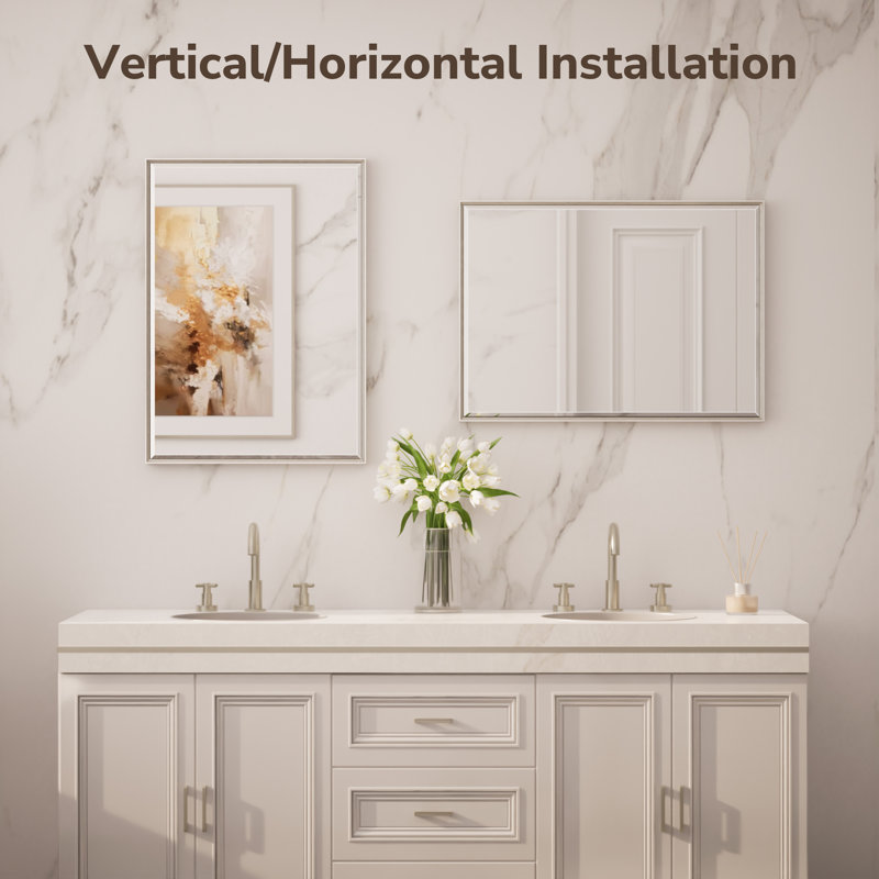 Areiona Beveled Bathroom Accent Vanity Mirror, 16" x 24", Brushed Nickel