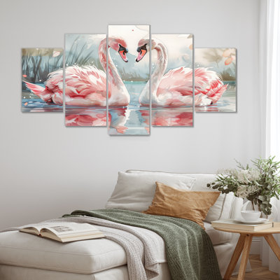 Rose, blanc, cygne, étang, romance II