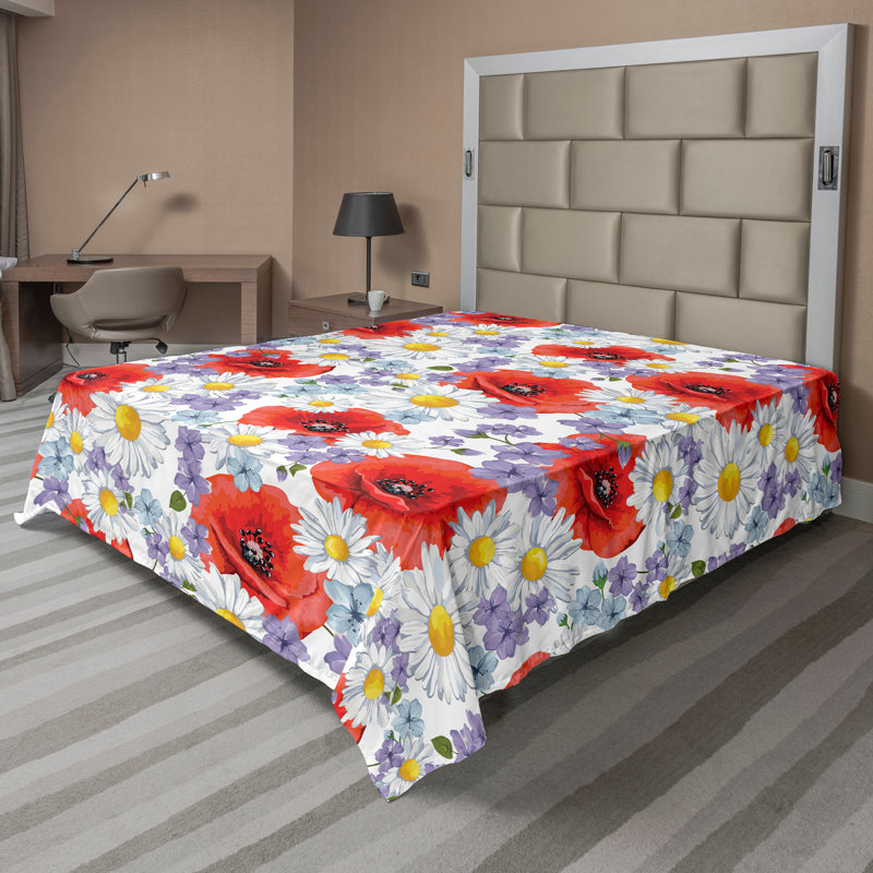 Ambesonne Nature Top Flat Sheet Glisten Fish Sunlight, Full Flat Sheet, Lavender Scarlet Floral
