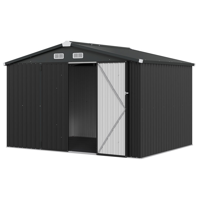Remise de rangement extérieure l 10 pi x P 8 pi avec plancher et portes doubles, noir