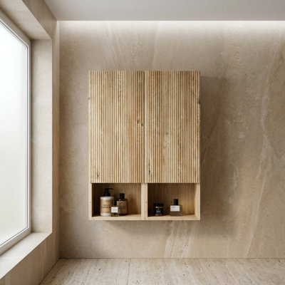 Wall-Mounted 2-Piece Floating Side Cabinet Set for Bathroom Small Space Storage, Multi-Room Use Wall Hanging Storage Organizer with Soft Close Operating Mechanism, Moisture Resistant Durable Construction