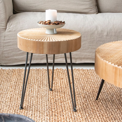 Tables basses rondes 2 pièces COZAYH, meubles de salon en bois, motif Radial