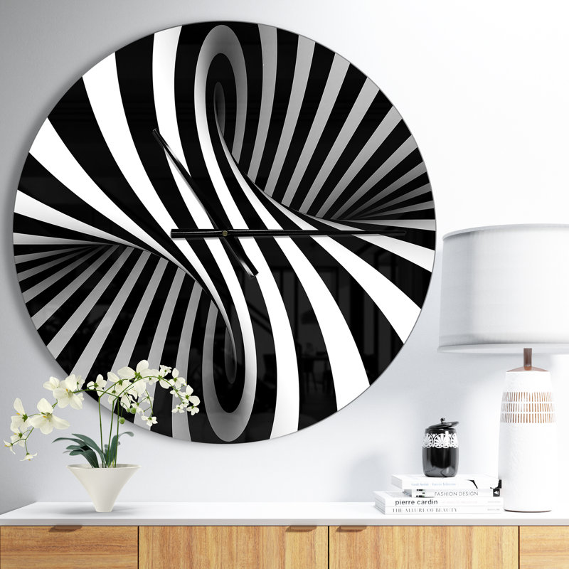 Noir et blanc en spirale - horloge murale moderne, Moyen