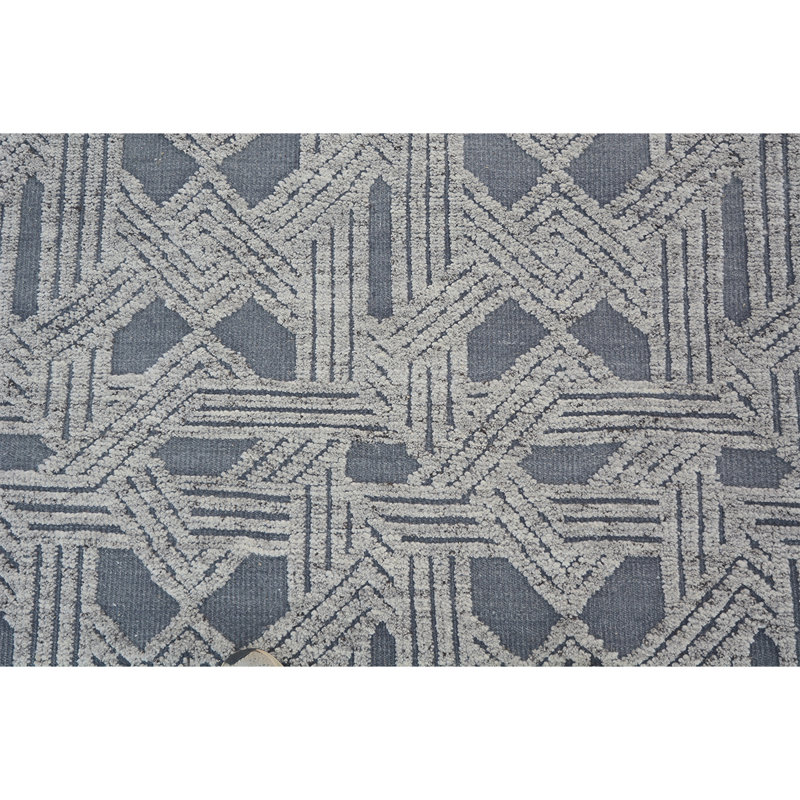 Tapis géométrique en laine noué à la main gris, Rectangle 8 pi x 10 pi